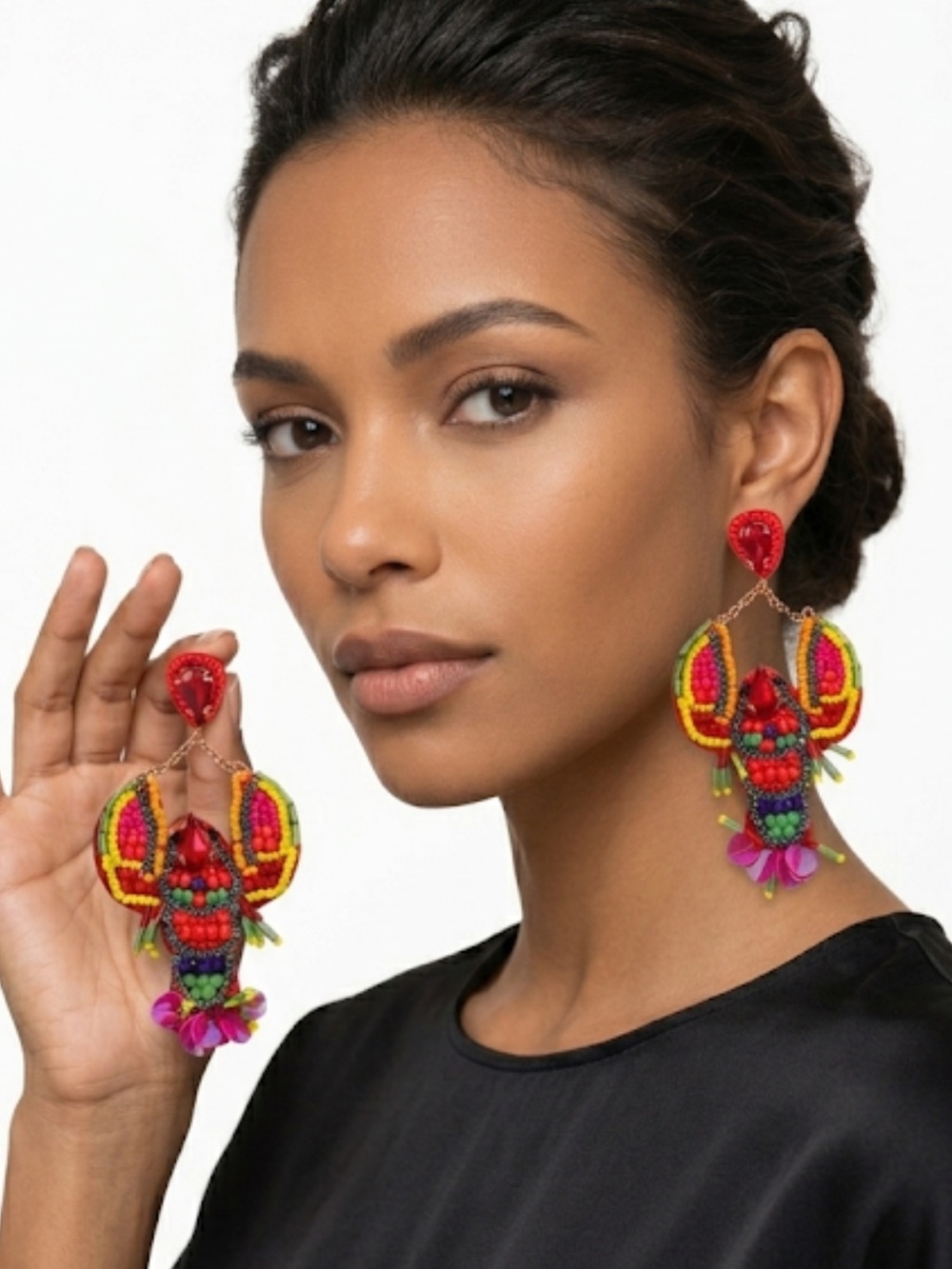 NWT Red Beaded Lobster Earrings Crawfish Seafood Boil Statement NWT